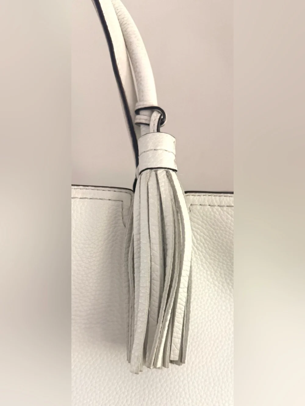 KATE SPADE New York White Pebbled Leather Tassel Tote Bag